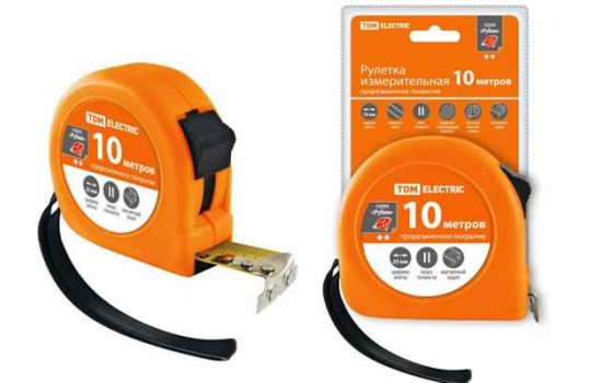 Рулетка, длина 10 м, стальная лента, ширина 25 мм, прорезиненное покрытие, магнит, "Рубин" TDM SQ1018-0108