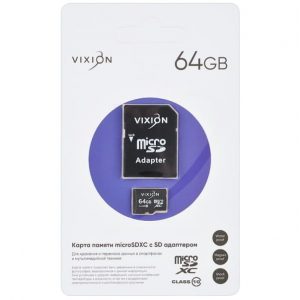Карта памяти MicroSD 64GB VIXION Class 10 с SD адаптером